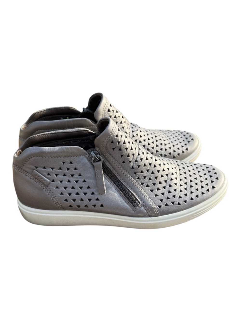 Ecco Soft 7 Laser Cut Zip Booties Sneakers Metallic Silver / Gray Size 39